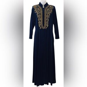 david brown California Dark Blue Velour Hostess Dress House Robe 1970s Medium